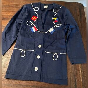CLASSIC VINTAGE ALI MILES NAVY BLUE COTTON NAUTICAL BLAZER JACKET  SIZE 8